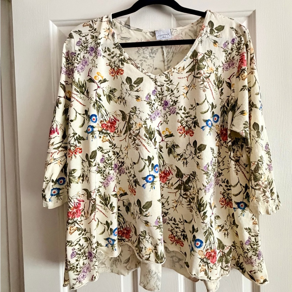Floral V-Neck Blouse with Multicolor Design NWOT